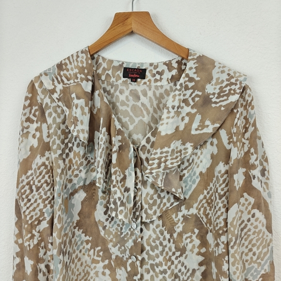 Escada Blouse Size Small Neiman Marcus 100% Silk Ruffle Career Work Art To Wear - Picture 3 of 13